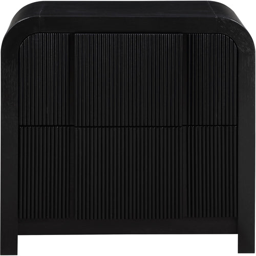 Fluted Solid Wood And Oak Veneer Nightstand in Black