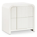 Fluted Solid Wood And Oak Veneer Nightstand in Cream