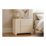 Fluted Solid Wood And Oak Veneer Nightstand in Cream