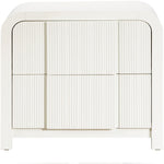 Fluted Solid Wood And Oak Veneer Nightstand in Cream