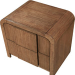 Fluted Solid Wood And Oak Veneer Nightstand in Walnut