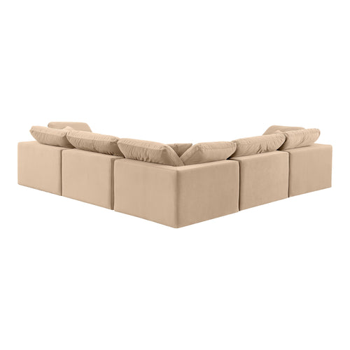 Comfy 119" Velvet Upholstered 5pc. Modular Sectional in Beige
