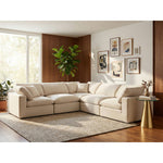 Comfy 119" Velvet Upholstered 5pc. Modular Sectional in Cream