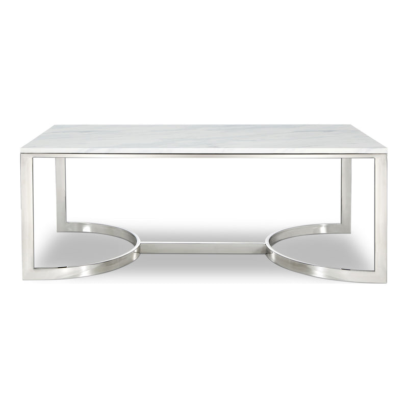 Copley Marble Veneer Top And Steel Base Coffee Table in Chrome