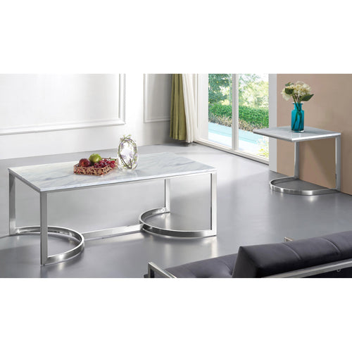 Copley Marble Veneer Top And Steel Base Coffee Table in Chrome