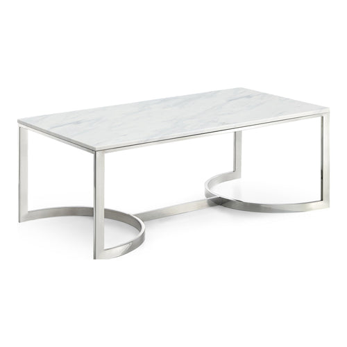 Copley Marble Veneer Top And Steel Base Coffee Table in Chrome