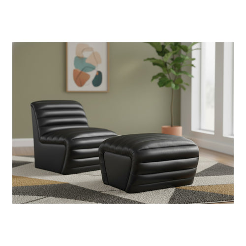 Vega Vegan Leather Upholstered Ottoman in Black