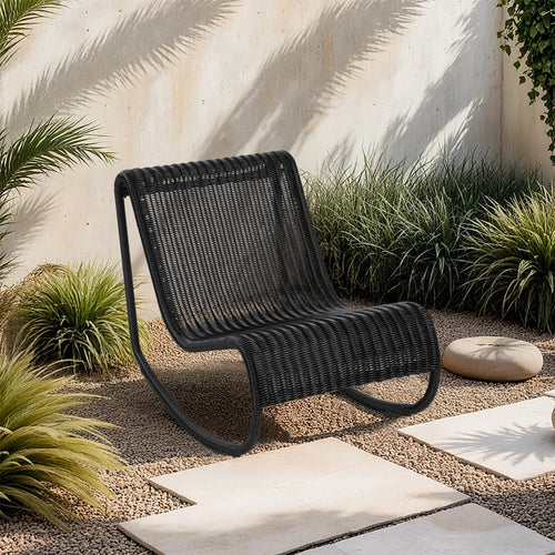 Antigua Wicker Outdoor Patio Rocking Chair in Black