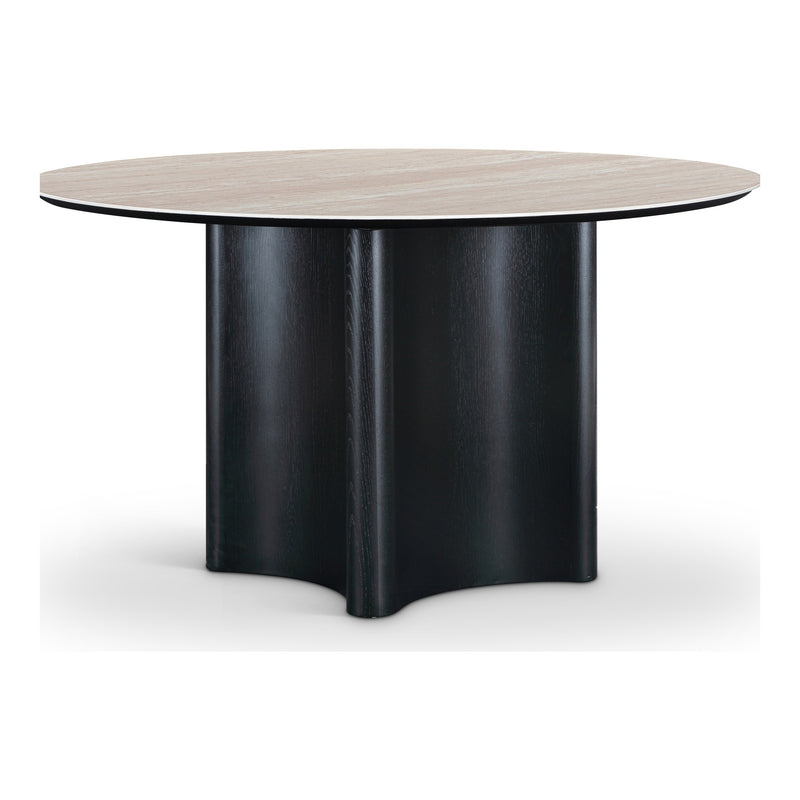 Corvina 46.5" Travertine Sintered Stone Top And Oak Veneer Base Dining Table in Black