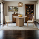 Corvina 46.5" Travertine Sintered Stone Top And Oak Veneer Base Dining Table in Natural