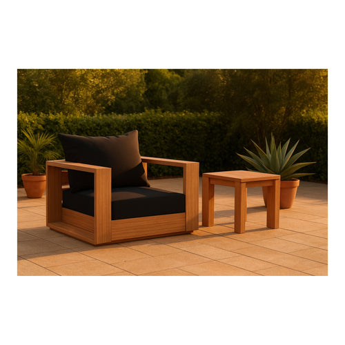 Tulum Water Resistant Fabric Upholstered Outdoor Patio Accent Chair in Black
