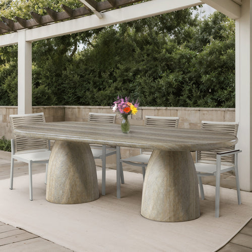 Cosenza 96" Travertine Finish Concrete Indoor / Outdoor Dining Table (3 Boxes) in Natural