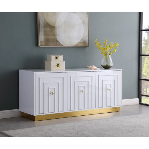 Cosmopolitan Lacquer Finish And Stainless Steel Sideboard / Buffet in White