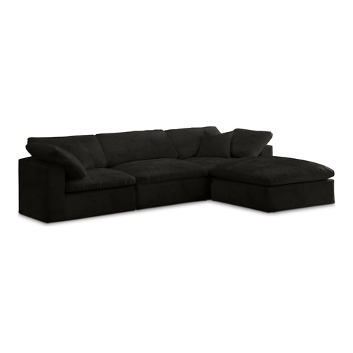 Cozy 119" Velvet Upholstered Overstuffed Fiber Filled Comfort 4pc. Modular Sectional in Black