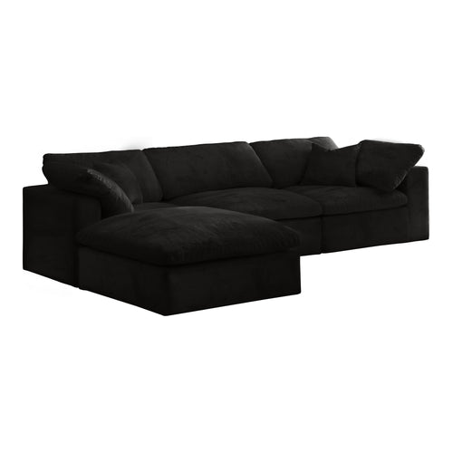 Cozy 119" Velvet Upholstered Overstuffed Fiber Filled Comfort 4pc. Modular Sectional in Black
