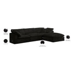 Cozy 119" Velvet Upholstered Overstuffed Fiber Filled Comfort 4pc. Modular Sectional in Black