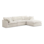 Cozy 119" Velvet Upholstered Overstuffed Fiber Filled Comfort 4pc. Modular Sectional in Cream