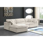 Cozy 119" Velvet Upholstered Overstuffed Fiber Filled Comfort 4pc. Modular Sectional in Cream