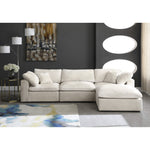 Cozy 119" Velvet Upholstered Overstuffed Fiber Filled Comfort 4pc. Modular Sectional in Cream