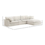 Cozy 119" Velvet Upholstered Overstuffed Fiber Filled Comfort 4pc. Modular Sectional in Cream