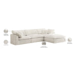 Cozy 119" Velvet Upholstered Overstuffed Fiber Filled Comfort 4pc. Modular Sectional in Cream
