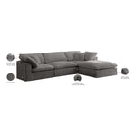Cozy 119" Velvet Upholstered Overstuffed Fiber Filled Comfort 4pc. Modular Sectional in Grey