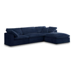 Cozy 119" Velvet Upholstered Overstuffed Fiber Filled Comfort 4pc. Modular Sectional in Navy