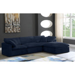 Cozy 119" Velvet Upholstered Overstuffed Fiber Filled Comfort 4pc. Modular Sectional in Navy