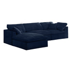 Cozy 119" Velvet Upholstered Overstuffed Fiber Filled Comfort 4pc. Modular Sectional in Navy