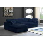Cozy 119" Velvet Upholstered Overstuffed Fiber Filled Comfort 4pc. Modular Sectional in Navy