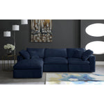Cozy 119" Velvet Upholstered Overstuffed Fiber Filled Comfort 4pc. Modular Sectional in Navy