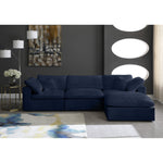 Cozy 119" Velvet Upholstered Overstuffed Fiber Filled Comfort 4pc. Modular Sectional in Navy