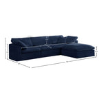 Cozy 119" Velvet Upholstered Overstuffed Fiber Filled Comfort 4pc. Modular Sectional in Navy