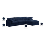 Cozy 119" Velvet Upholstered Overstuffed Fiber Filled Comfort 4pc. Modular Sectional in Navy