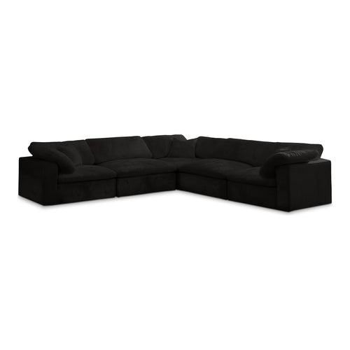 Cozy 119" Velvet Upholstered Overstuffed Fiber Filled Comfort 5pc. Modular Sectional in Black