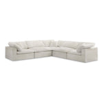 Cozy 119" Velvet Upholstered Overstuffed Fiber Filled Comfort 5pc. Modular Sectional in Cream