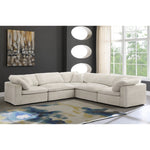 Cozy 119" Velvet Upholstered Overstuffed Fiber Filled Comfort 5pc. Modular Sectional in Cream
