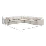 Cozy 119" Velvet Upholstered Overstuffed Fiber Filled Comfort 5pc. Modular Sectional in Cream