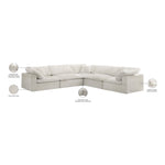 Cozy 119" Velvet Upholstered Overstuffed Fiber Filled Comfort 5pc. Modular Sectional in Cream