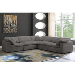 Cozy 119" Velvet Upholstered Overstuffed Fiber Filled Comfort 5pc. Modular Sectional in Grey