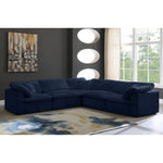Cozy 119" Velvet Upholstered Overstuffed Fiber Filled Comfort 5pc. Modular Sectional in Navy