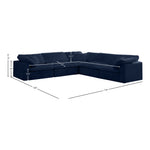 Cozy 119" Velvet Upholstered Overstuffed Fiber Filled Comfort 5pc. Modular Sectional in Navy