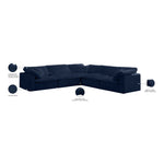 Cozy 119" Velvet Upholstered Overstuffed Fiber Filled Comfort 5pc. Modular Sectional in Navy