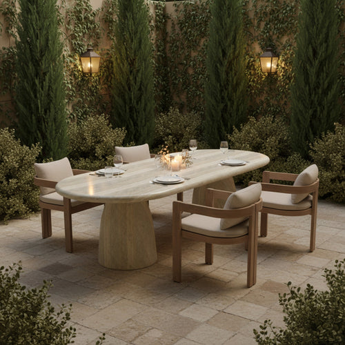 Newport Water Resistant Fabric Upholstered Outdoor Patio Dining Chair in Beige
