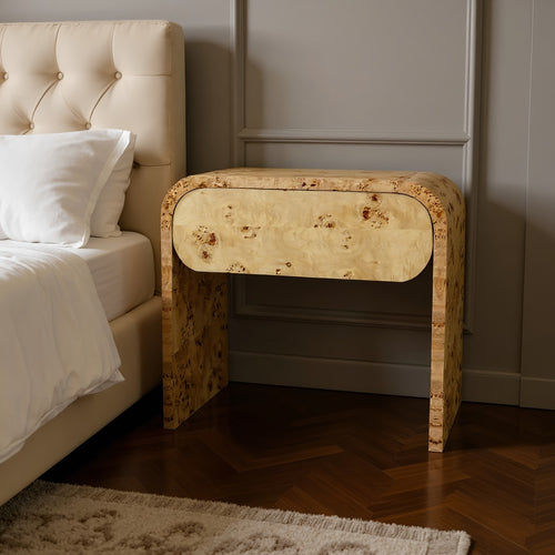 Cresthill Burl Wood Nightstand in Natural