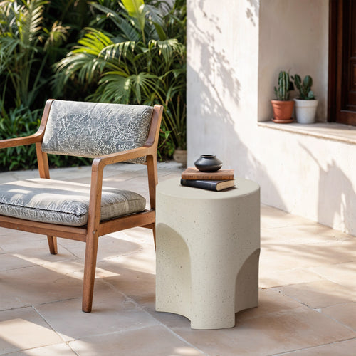 Olira Concrete And Fiberglass Indoor / Outdoor End Table in Cream