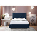 Crosby Linen Textured Fabric Upholstered King Bed in Navy