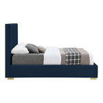 Crosby Linen Textured Fabric Upholstered King Bed in Navy