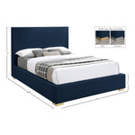 Crosby Linen Textured Fabric Upholstered Queen Bed in Navy