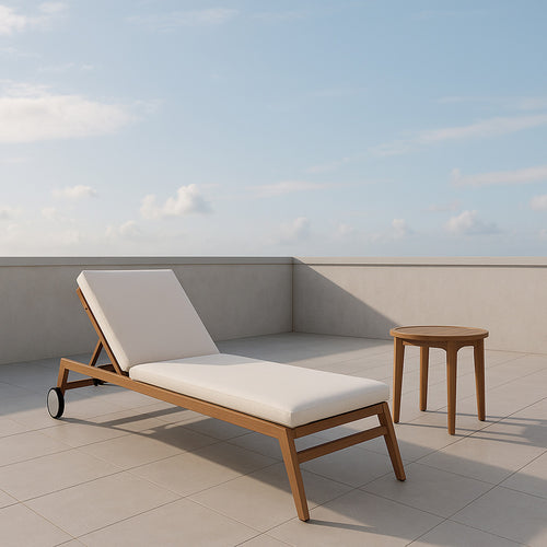 Maui Water Resistant Fabric Upholstered Outdoor Patio Lounger in Cream